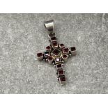 SILVER CROSS PENDANT SET WITH GARNETS