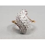 9CT YELLOW GOLD DIAMOND CLUSTER RING FEATURING BRILLIANT ROUND CUT DIAMONDS SET IN WHITE GOLD CLAW