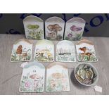 9 HAND PAINTED SCANDANAVIAN MUSHROOM DESIGN POTTERY WITH DECORATIVE BOWL