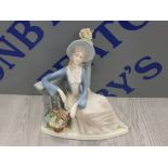 FIGURE OF A LADY SITTING WITH FENCING AND FLOWERS