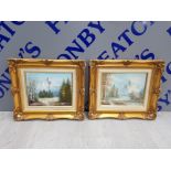 2 GILT FRAMED OIL ON BOARD PAINTINGS, ONE SIGNED K. BOWMAN AND ONE SIGNED INDISTINCT