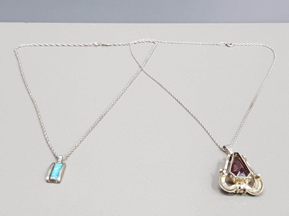 SILVER ROPE CHAIN SET WITH OPAL PENDANT PLUS SILVER CHAIN WITH PURPLE STONE PENDANT 13.3G GROSS