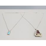 SILVER ROPE CHAIN SET WITH OPAL PENDANT PLUS SILVER CHAIN WITH PURPLE STONE PENDANT 13.3G GROSS