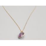 9CT YELLOW GOLD 9 INCH CHAIN WITH LARGE AMETHYST PENDANT 7.6G GROSS