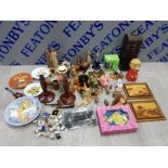 MISCELLANEOUS POTTERY AND OTHER ITEMS INCLUDING 2 VINTAGE PIPES, WINE CARRIER AND WILLOW TREE MY