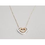 9CT YELLOW GOLD DIA HEART OENDANT ON 8 INCH 9CT CHAIN 4.6G GROSS