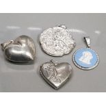 4 SILVER PENDANTS 2 HEARTS 1 CAMEO AND 1 FAIRY LOCKET 28.4G GROSS