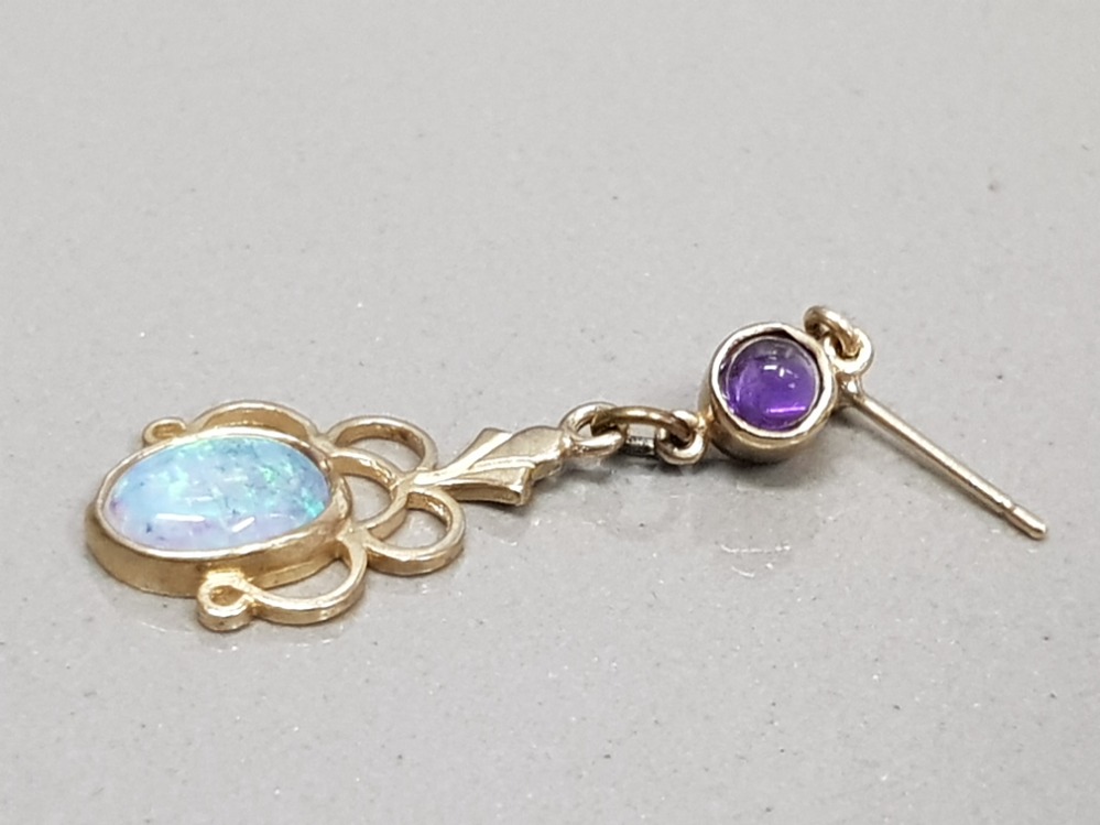 9CT YELLOW GOLD AMETHYST AND OPAL DROP EARRINGS 2.9G GROSS - Image 2 of 3