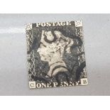 QUEEN VICTORIA ONE PENNY BLACK STAMP GENUINE USED