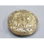 BRASS VESTA CASE WITH EMBOSSED DECORATION IN THE FORM OF HORSES