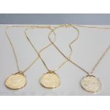 3 GOLD ON SILVER PLATED CHAINS AND 5 SHILLING PIECES