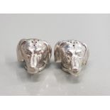 2 WHITE METAL DOG SALT AND PEPPER HEADS