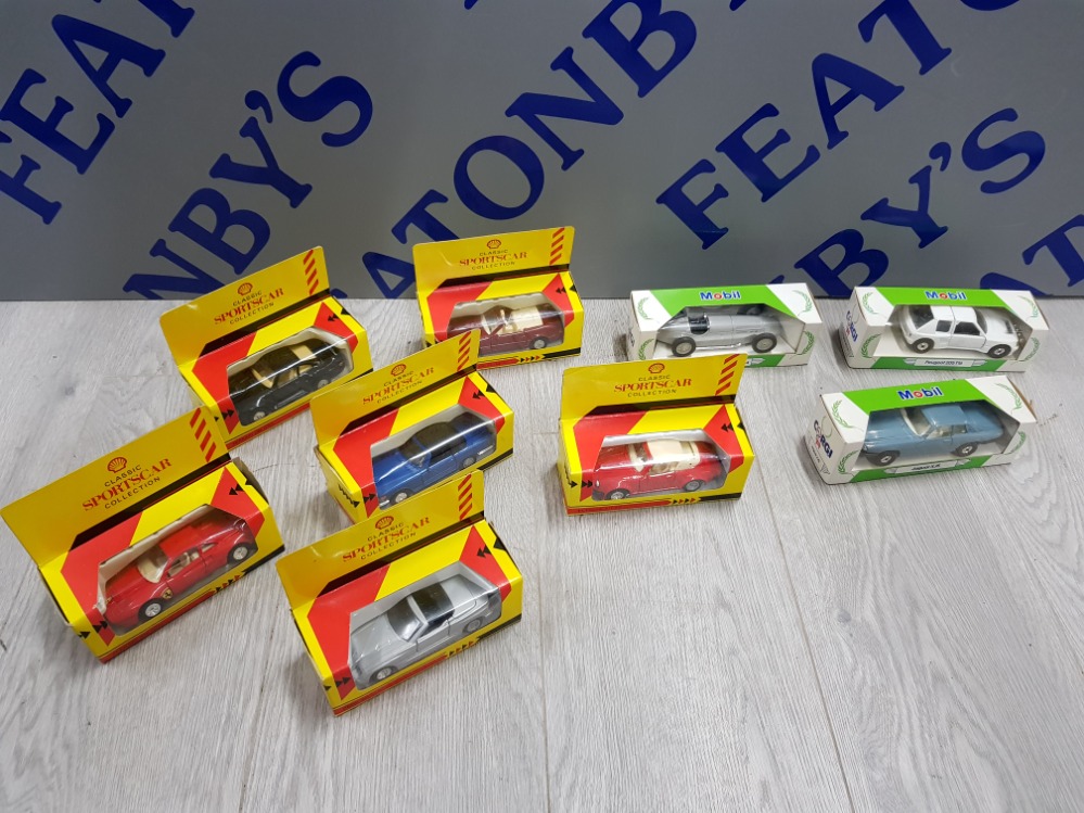 COLLECTION OF CLASSIC DIE CAST VEHICLES INCLUDES CLASSIC SPORTS CAR COLLECTION AND MOBIL ETC