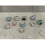 10 SILVER ASSORTED RINGS