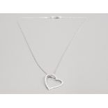 9CT WHITE GOLD HEART PENDANT ON FINE 8.5 INCH CHAIN 2.8G GROSS