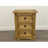 PINE 3 DRAWER BEDSIDE TABLE