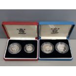 ROYAL MINT 1990 5P SILVER PROOF 2 COIN SET AND 1992 10P SILVER PROOF 2 COIN SET BOTH SETS IN CASES