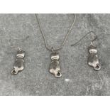 SILVER MATCHING CAT EARRINGS PENDANT AND CHAIN