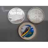 3 SILVER PROOF CROWN SIZE COINS, COMPRISING FALKLANDS 1982 LIBERATION, MONTSERRAT 1998 VOLCANO AND