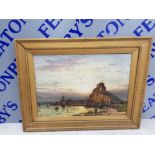 D L MCLEA ANTIQUE OIL PAINTING LINDISFARNE ABBEY AND HOLY ISLAND CASTLE AT SUNSET SIGNED AND DATED