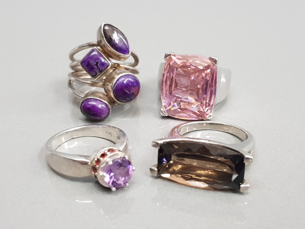 4 ASSORTED SILVER RINGS SIZES M N1/2 M N 38.1G GROSS