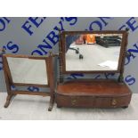 2 ANTIQUE DRESSING MIRRORS ONE IN MAHOGANY WITH 2 DRAWERS