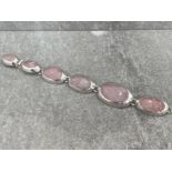 SILVER PINK OVAL STONE BRACELET 40G