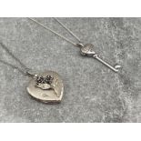 SILVER HEART LOCKET AND NECKLACE WITH SILVER HEART KEY PENDANT AND CHAIN