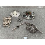 6 SILVER BROOCHES