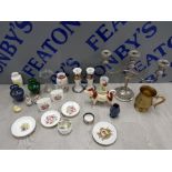 COLLECTION OF MIXED ITEMS INCLUDING SILVER PLATED CANDLESTICK HOLDER, ROYAL WORCESTER PLATES, POTS