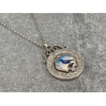 SILVER COIN PENDANT WITH BIRD PRINT ON SILVER BELCHER CHAIN 16.7G