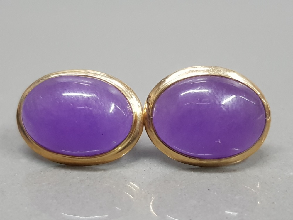 14CT YELLOW GOLD PURPLE STONE EARRINGS 3.2G GROSS