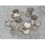 23 SILVER THREEPENNY PIECES WITH JUMP RINGS