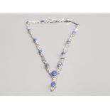 LADIES ORNATE NECKLACE SET WITH BLUE/PURPLE COLOURED OVAL SHAPED STONES WITH T BAR CATCH