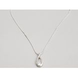 SILVER TEAR DROP STYLE PENDANT SET WITH A SINGLE CUBIC ZIRCONIA COMPLETE WITH A SNAKE CHAIN 4.7G
