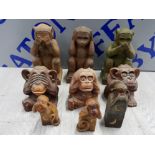 3 SETS OF COLLECTABLE MONKEY FIGURES, SEE NO EVIL, HEAR NO EVIL, SPEAK NO EVIL