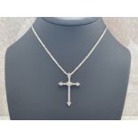 SILVER CZ SET CROSS PENDANT COMPLETE WITH ORNATE CHAIN