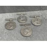 4 SILVER WAR MEDALS AWARDED TO 148892 GNR J HARDING R.A J MANSON 76462 PTE W E MILLS AND 42333 PTE P