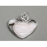 9CT WHITE GOLD DIAMOND AND MOTHER OF PEARL HEART PENDANT 5.5G GROSS