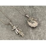 SILVER ORNATE PATTERNED OVAL LOCKET AND SILVER RAG DOLL PENDANT COMPLETE WITH SILVER CHAIN