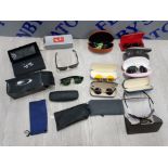 14 PAIRS OF DESIGNER SUNGLASSES IN CASES INCLUDES 3 PAIRS OF RAY-BANS, OCCHIALI AND A PAIR OF OAKLEY