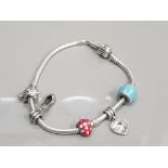 SILVER SNAKE BRACELET WITH 5 SILVER CHARMS 29.2G GROSS