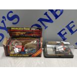 SCALEXTRIC SPINNING SUPER STOX ELECTRIC MODEL RACING CAR WITH SCALEXTRIC MOTORCYCLE BOTH IN ORIGINAL