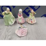 4 ROYAL DOULTON MINTURE FIGURES INCLUDING TOOTLES, REBECCA, FAIR MAIDEN, BABIE. REBECCA HAS HAND