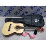 SMALL ACOUSTIC GUITAR WITH STRAP AND CASE