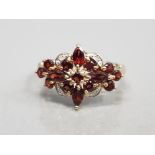 9CT YELLOW GOLD GARNET AND DIAMOND CLUSTER RING SIZE P 3.2G GROSS