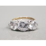 9CT YELLOW GOLD THREE STONE CUBIC ZIRCONIA RING SET WITH THREE ROUND CUT CUBIC ZIRCONIAS SET IN A