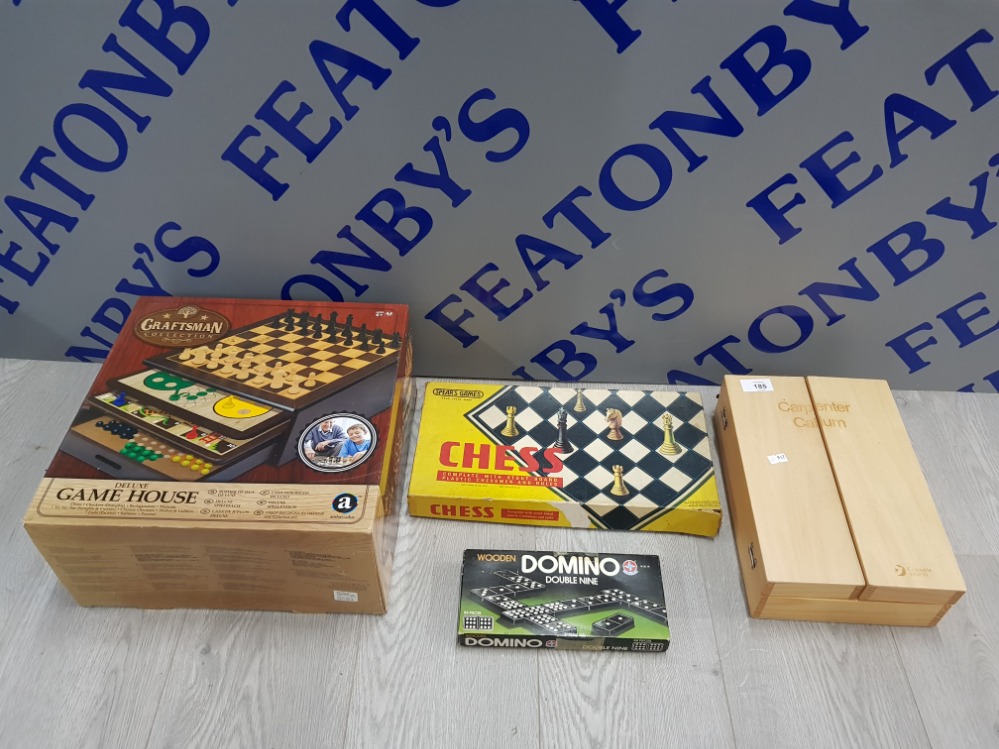 COLLECTION OF BOARD GAMES INCLUDING CRAFTSMAN COLLECTION, CHESS, DOMINO AND CARPENTER CALLUM ETC