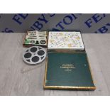 1948 CAVALCADE 16MM SPOOL FILM ORIGINAL BOX AND INSTRUCTIONS TOGETHER WITH HADDON HALL PLACE MATS IN