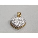 9CT YELLOW GOLD CUBIC ZIRCONIA SET HEART SHAPE SMALL PENDANT 0.9G GROSS